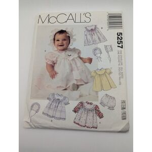 McCalls 5257 Baby Girl Dress Bonnet and Pants Sewing Pattern Sizes NB-M Uncut